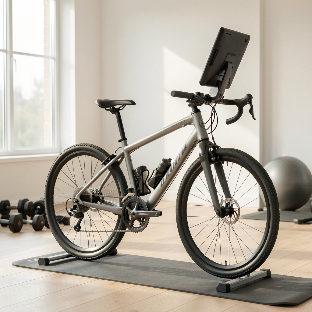Peloton Bike+ sobni bicikl sa 23-inčnim ekranom osetljivim na dodir i klipnom mehanizmom u svetloj fitness prostoriji