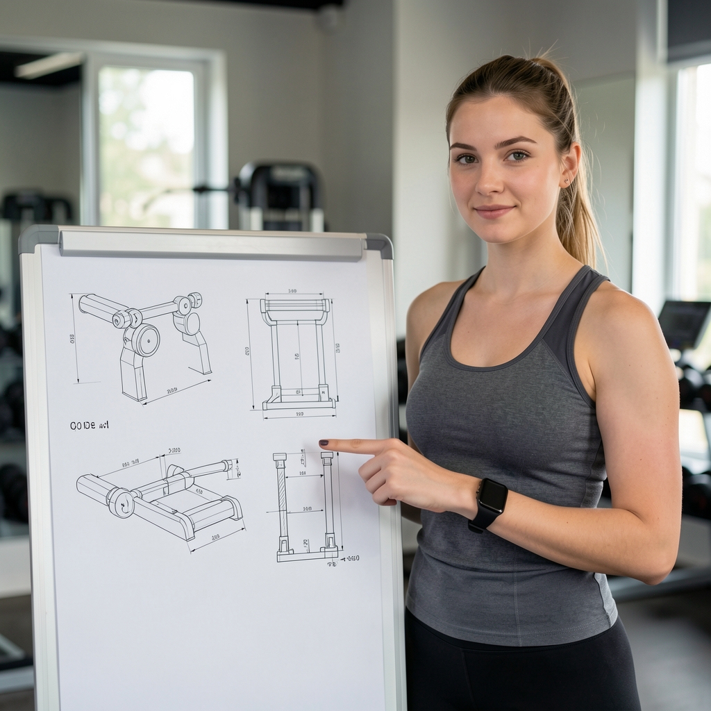 Milica Đorđević, tehnički analitičar fitnes opreme, mlada žena ispred bele table sa tehničkim dijagramima